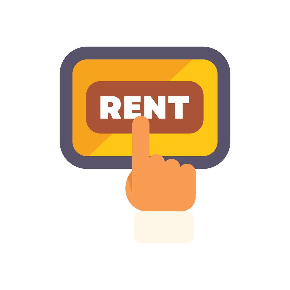 Hand pressing rent button on yellow device vector