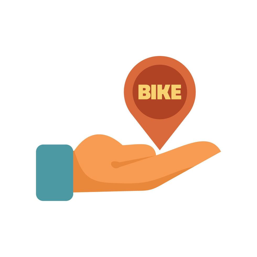 Hand holding bike location pin sign icon vector