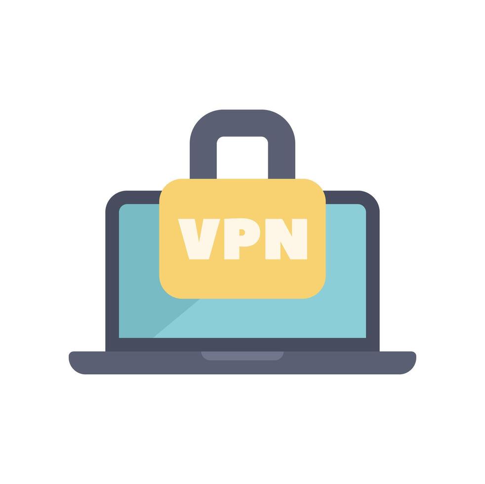 Laptop being protected with vpn and padlock vector
