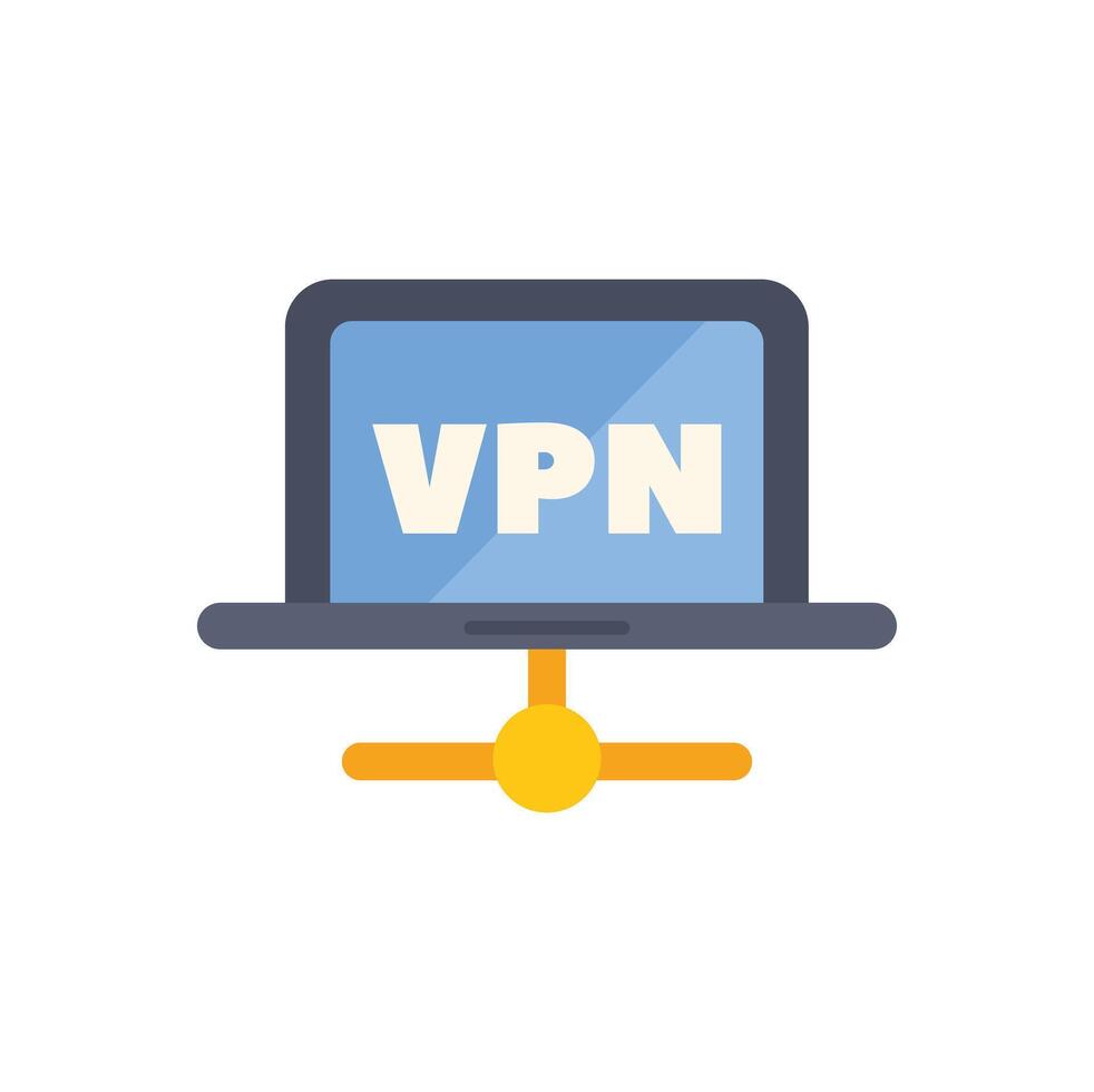 Laptop connecting to vpn server using secure connection vector