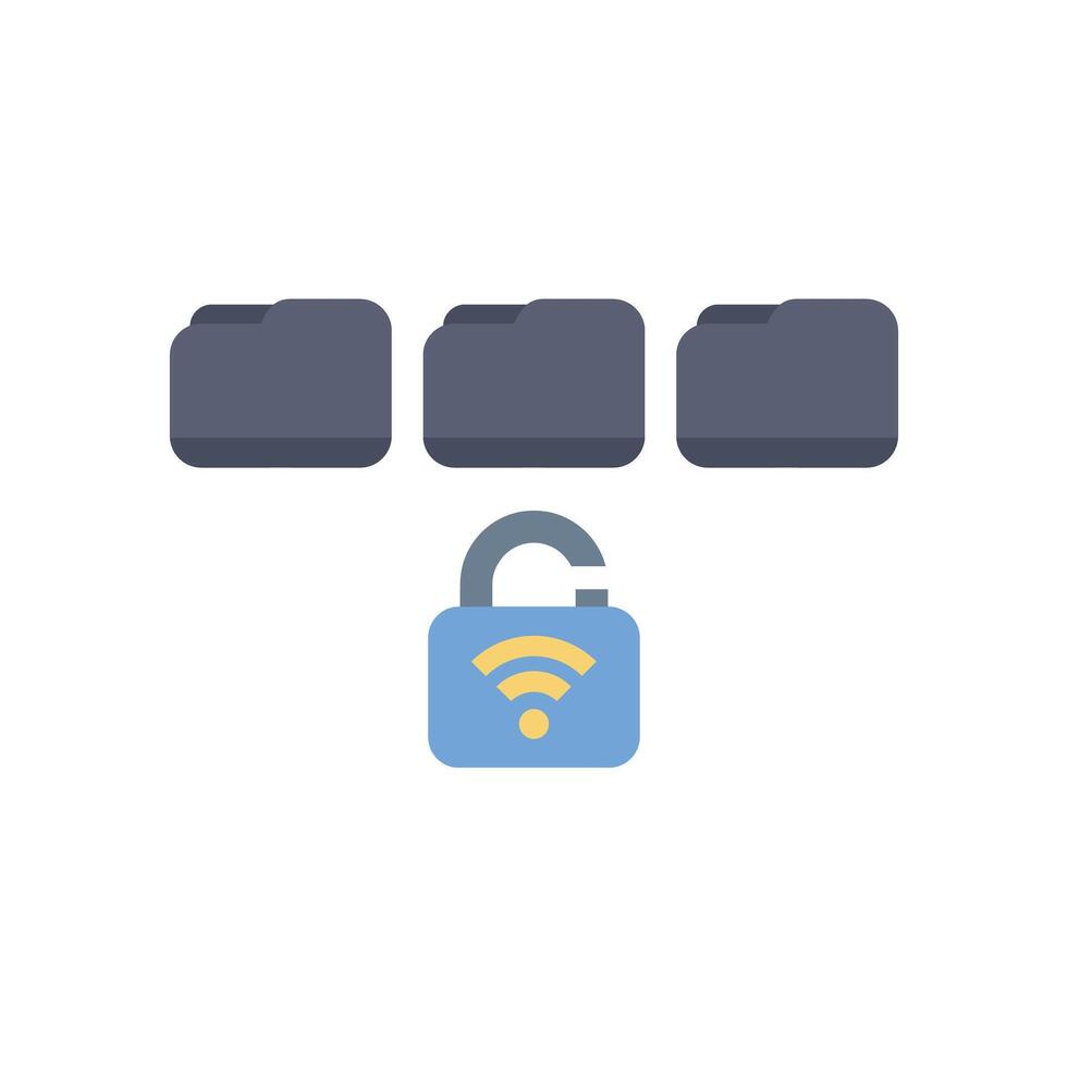 Open padlock with wifi symbol protecting files data folders vector