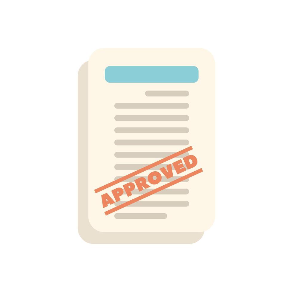 Approved document with red stamp icon showing validation vector