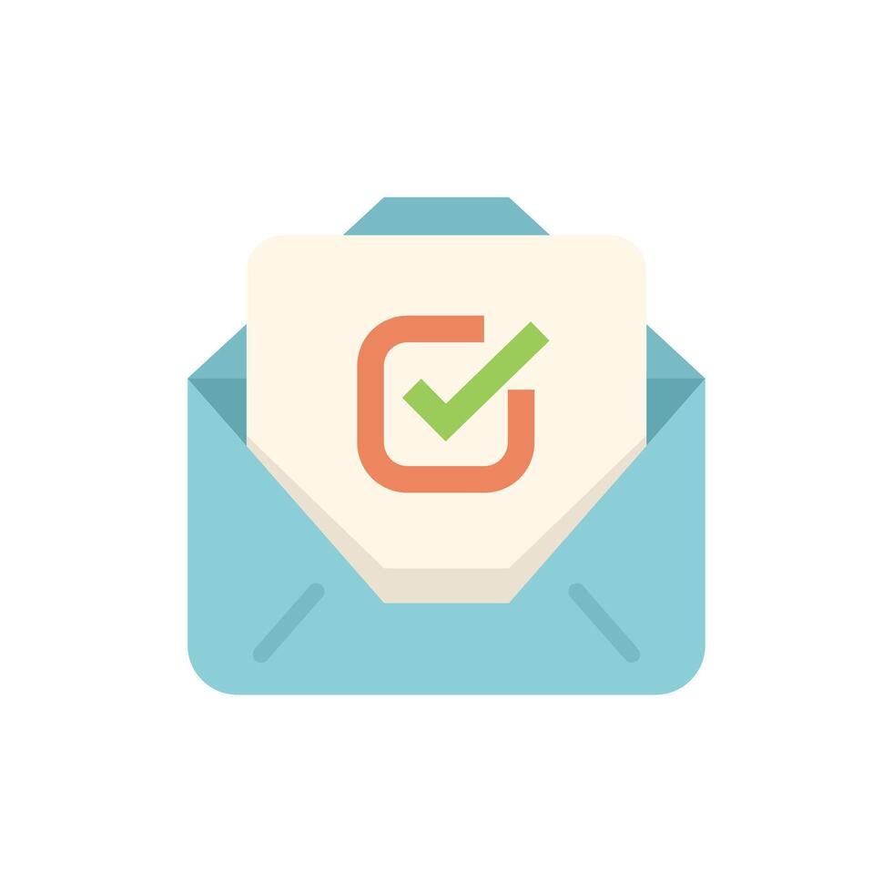 Blue mail envelope containing check mark symbol for validation vector