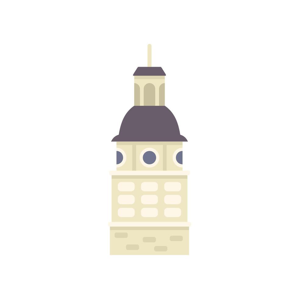 Cartoon tower with a dome roof, windows, and a stone foundation vector