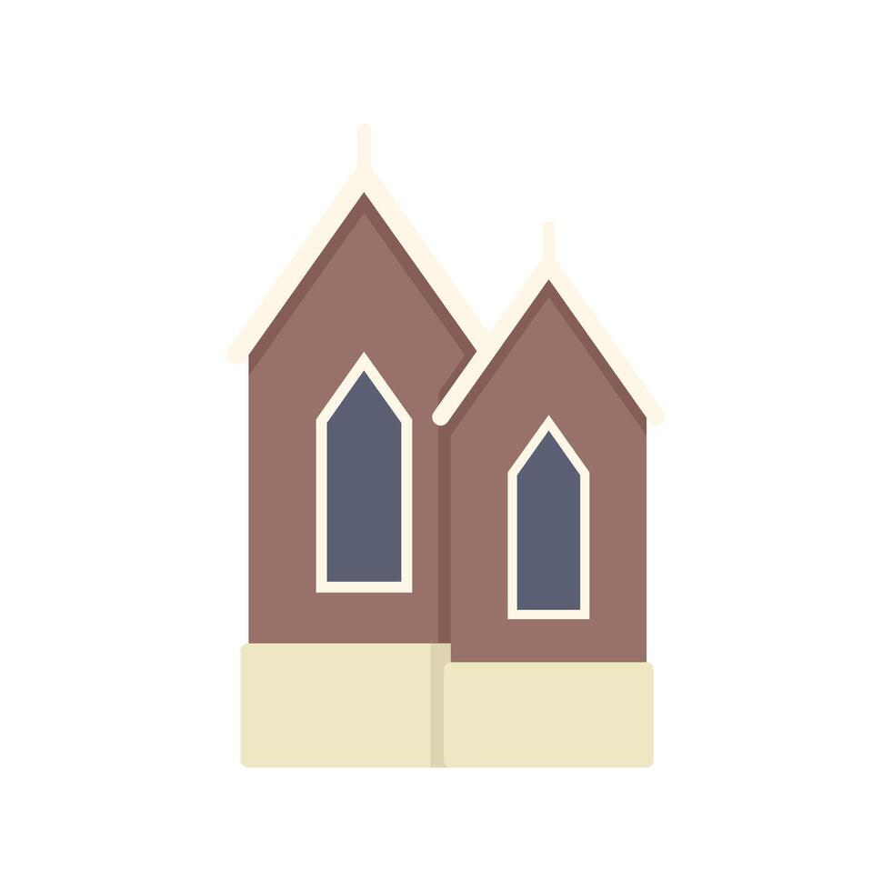 Small brown church building with arched windows standing on foundation vector