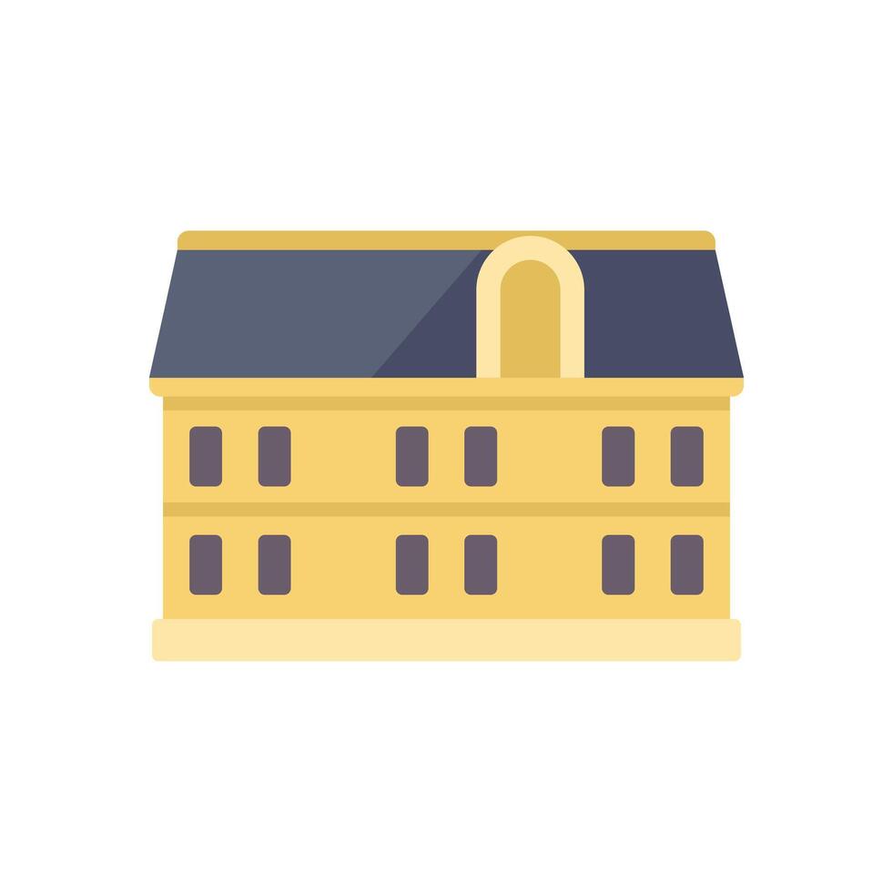 Big yellow building with dormer windows and grey roof illustration vector