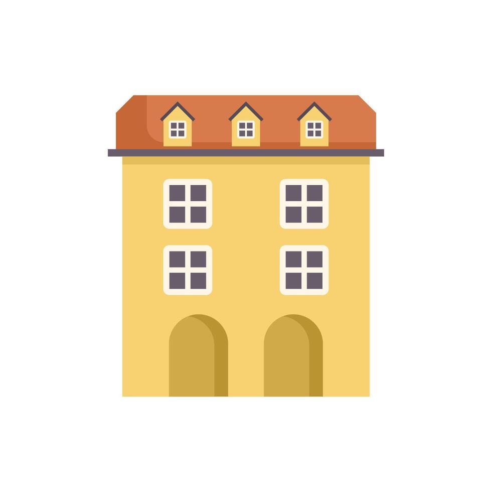 Yellow facade building with arched entrances and dormer windows illustration vector