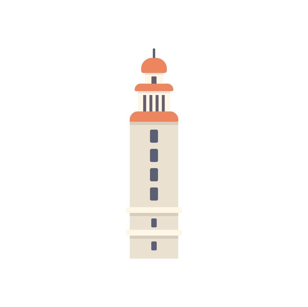 Tall lighthouse tower guiding ships with bright light vector