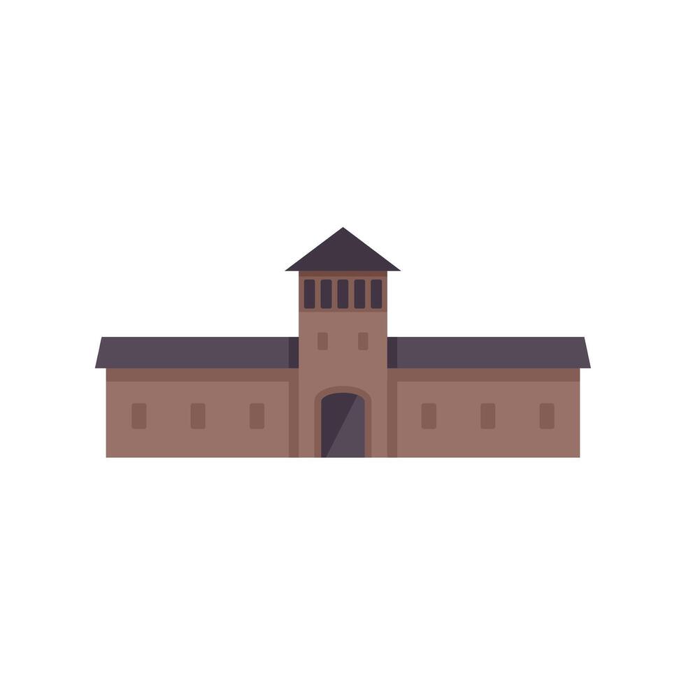 Medieval building featuring central tower with arched entrance vector