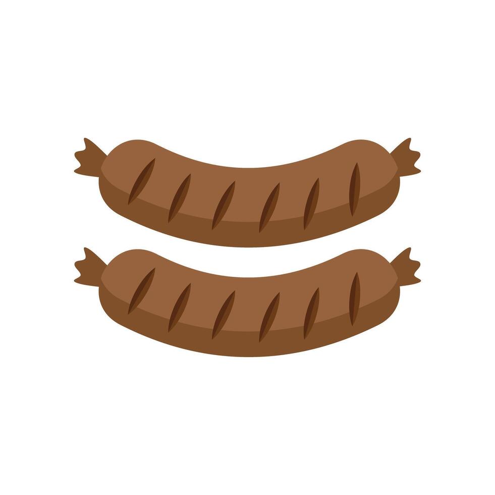 Two grilled sausages with grill marks isolated on white background vector
