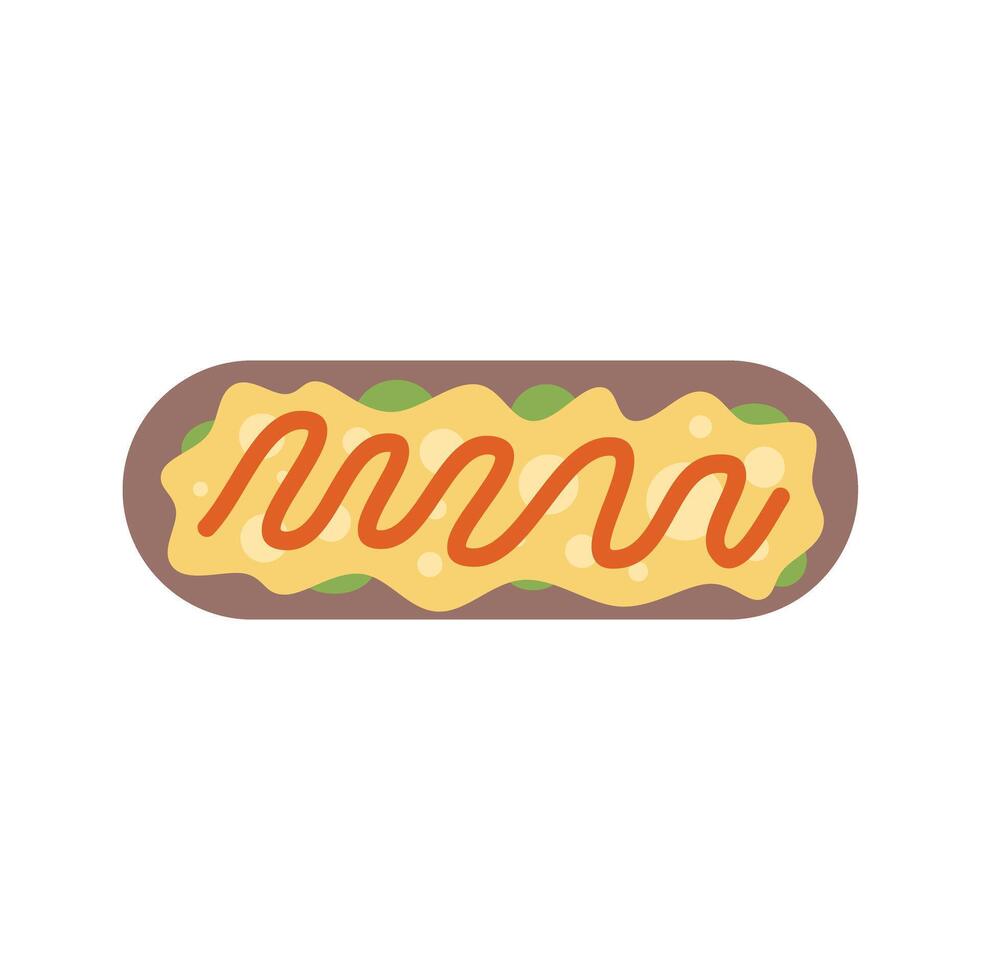 Delicious hot dog with mustard and ketchup being prepared on white background vector