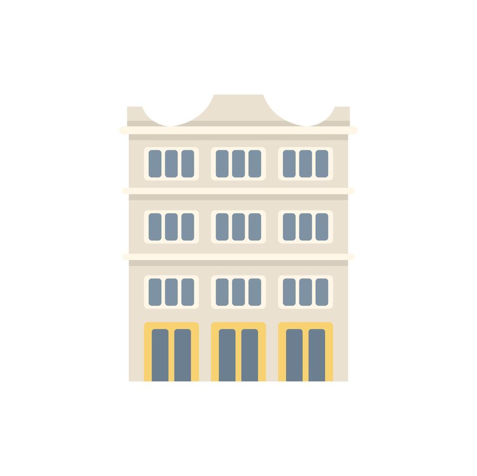 Beige apartment building with shops on first floor icon vector
