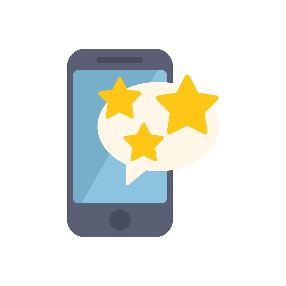 Smartphone showing customer review with five star rating vector