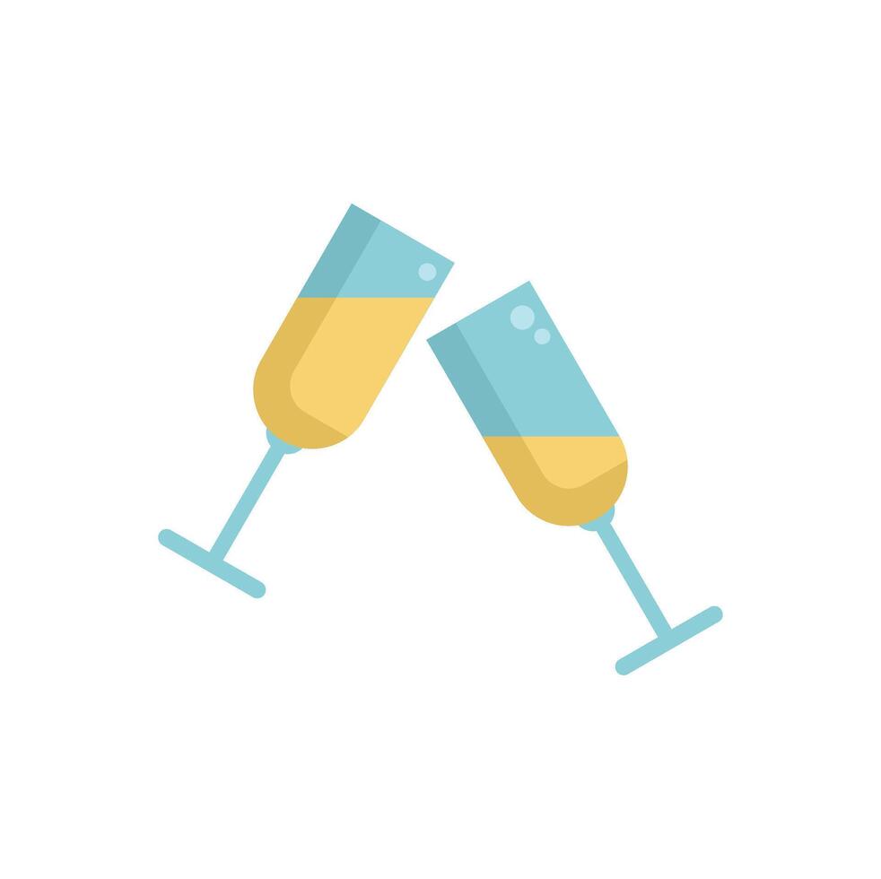 Two champagne flutes clinking in celebration on white background vector