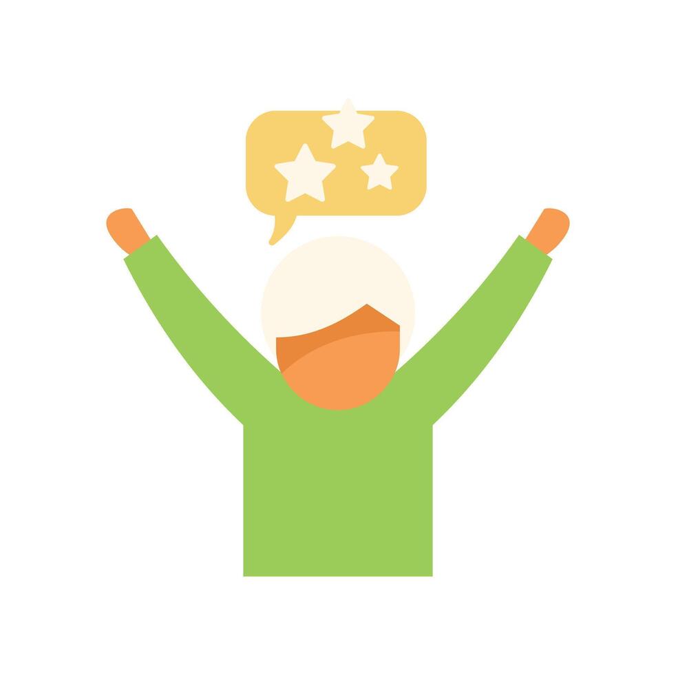 Man celebrating success with five stars rating icon above his head vector