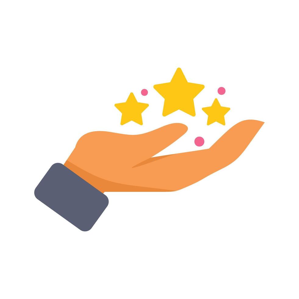 Hand holding golden stars customer review rating experience icon vector