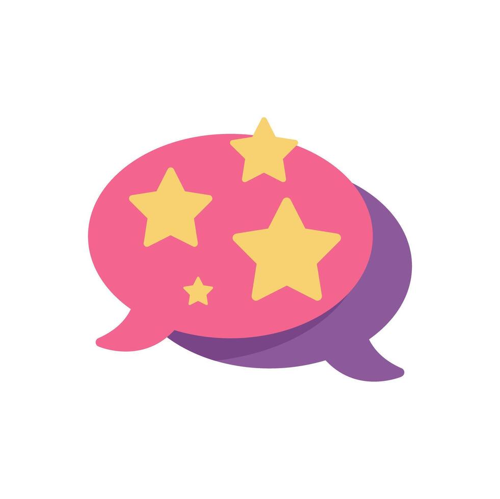 Pink speech bubble with yellow stars expressing positive feedback vector