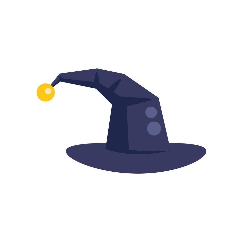 Dark blue witch hat with golden ball pointing left sideways vector