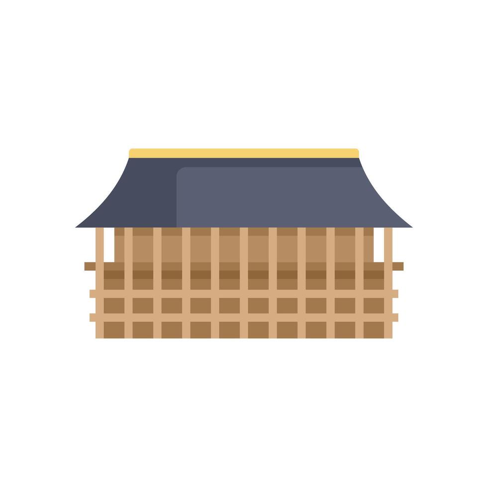 Asian building with wooden walls and blue roof icon flat style vector