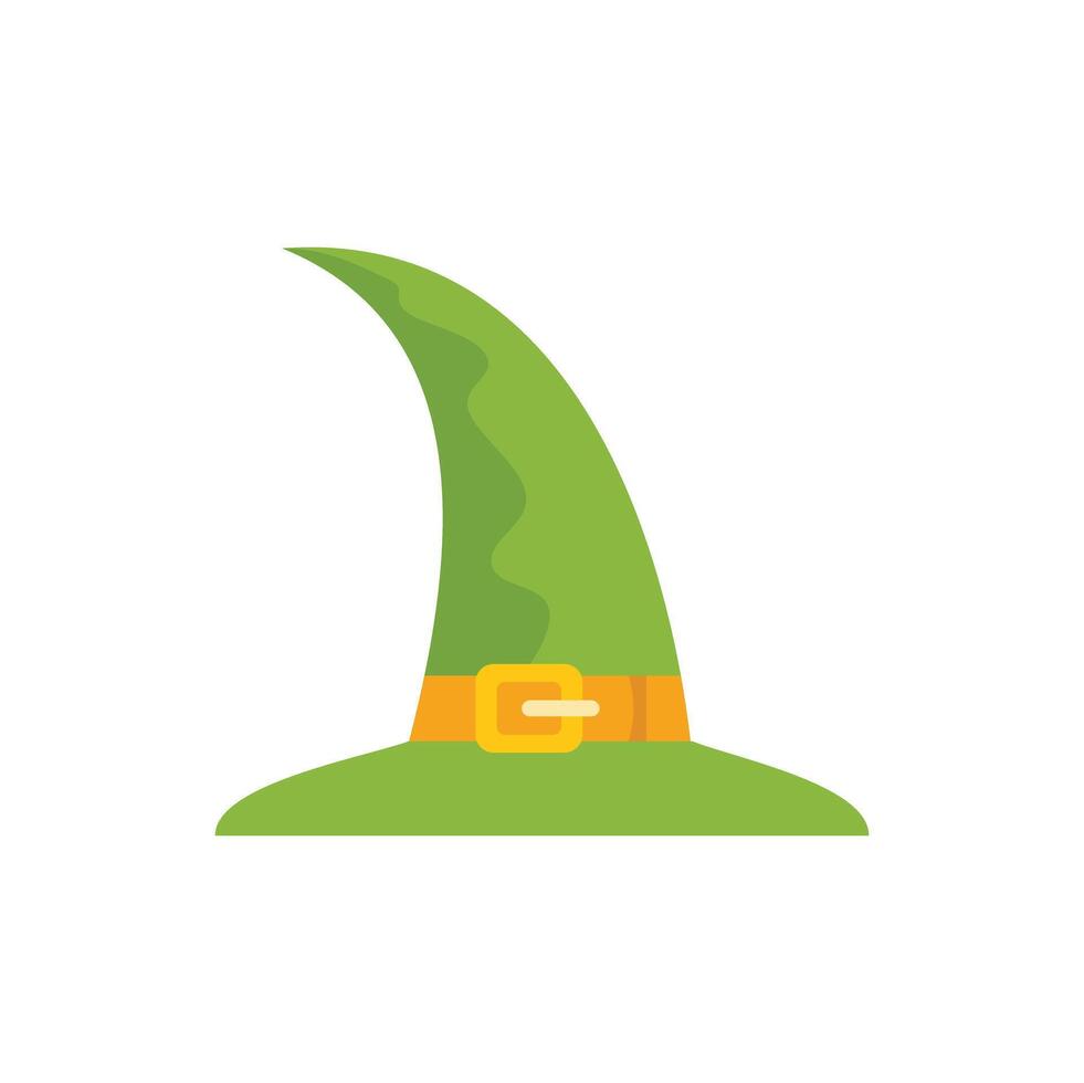 Green witch hat with golden buckle pointing right for halloween costume vector