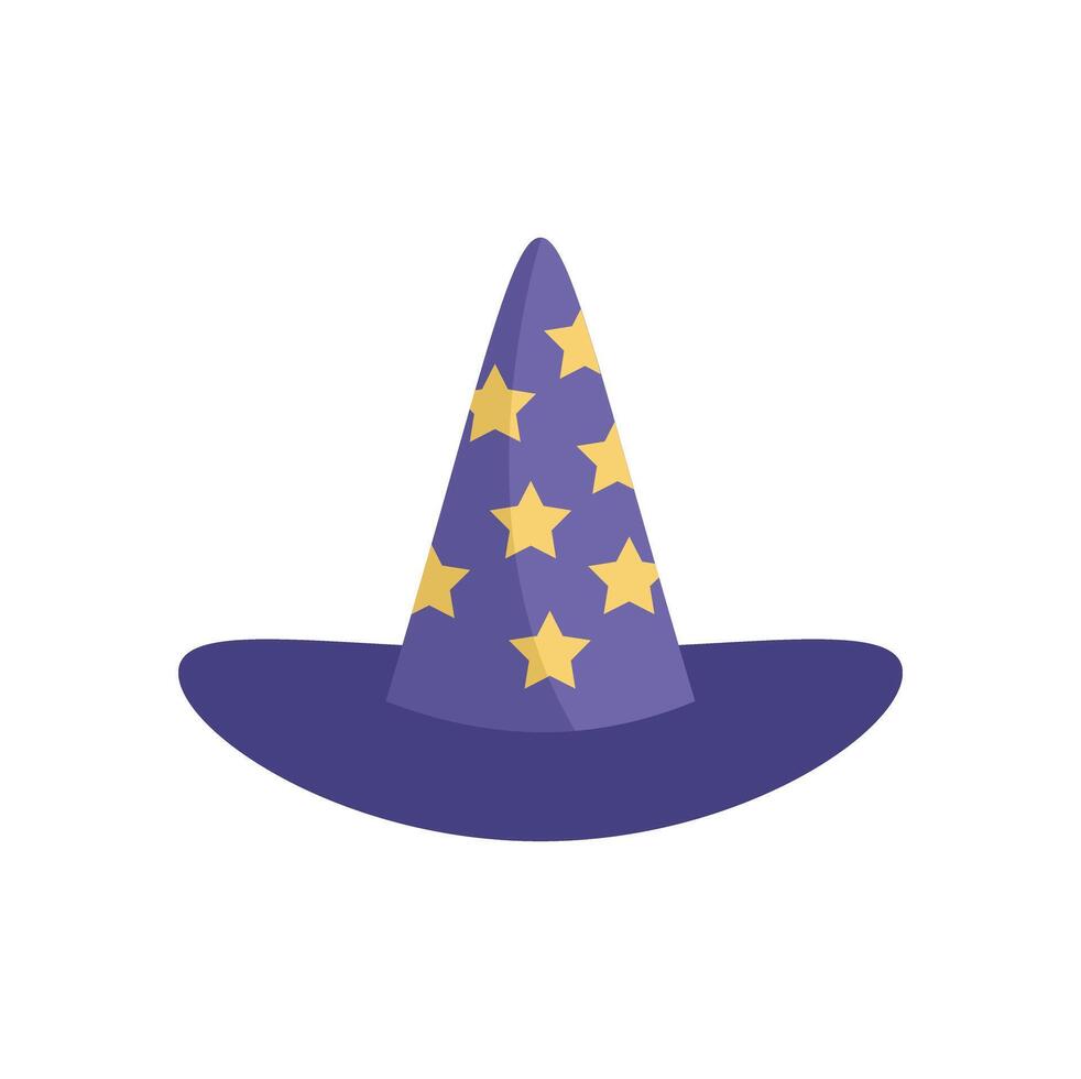 Purple wizard hat standing with yellow stars isolated on white background vector
