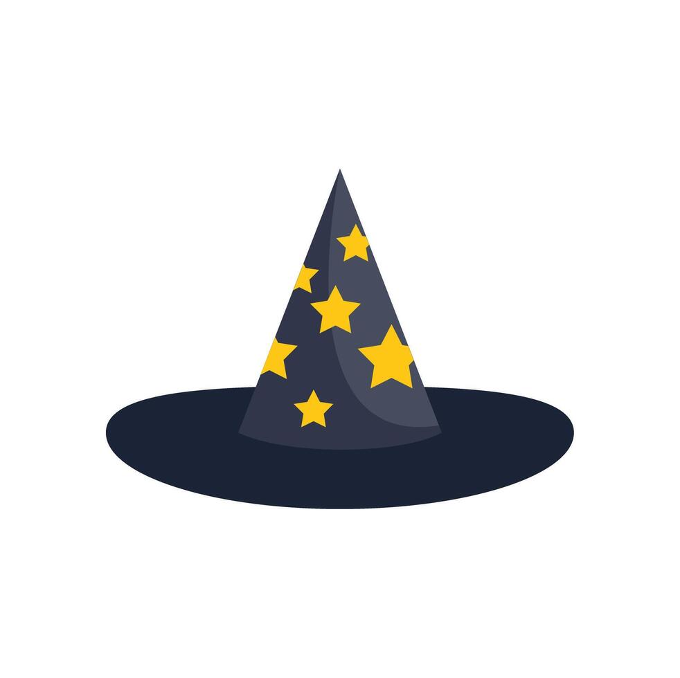 Blue wizard hat with yellow stars standing on white background vector