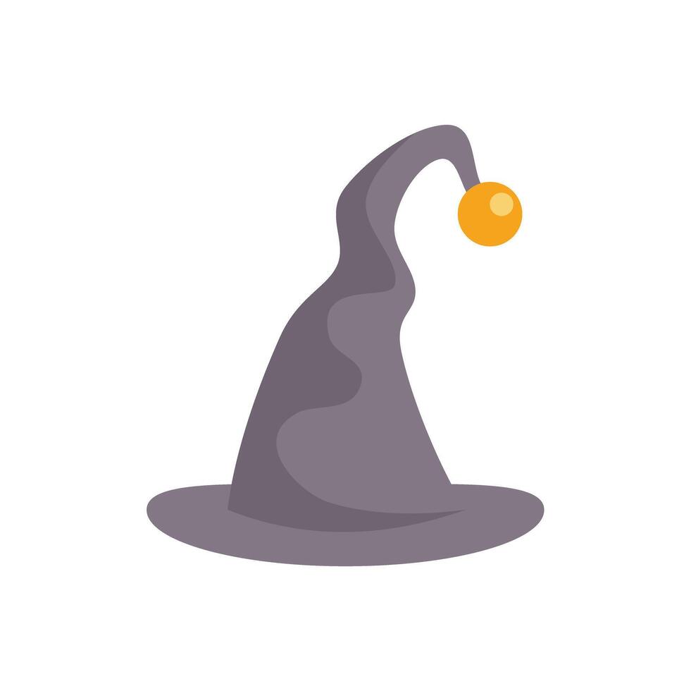 Gray tall witch hat with golden ball hanging from its curved tip for halloween costume party vector