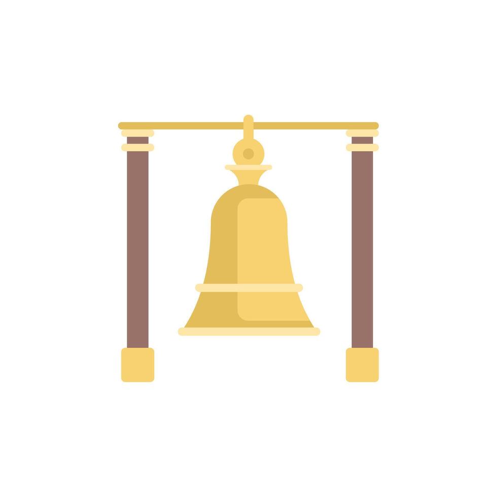 Large golden bell hanging between two columns flat icon vector