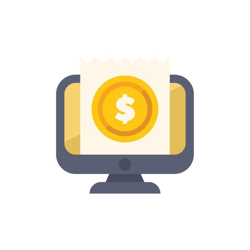 Computer showing online payment with golden coin and dollar sign vector