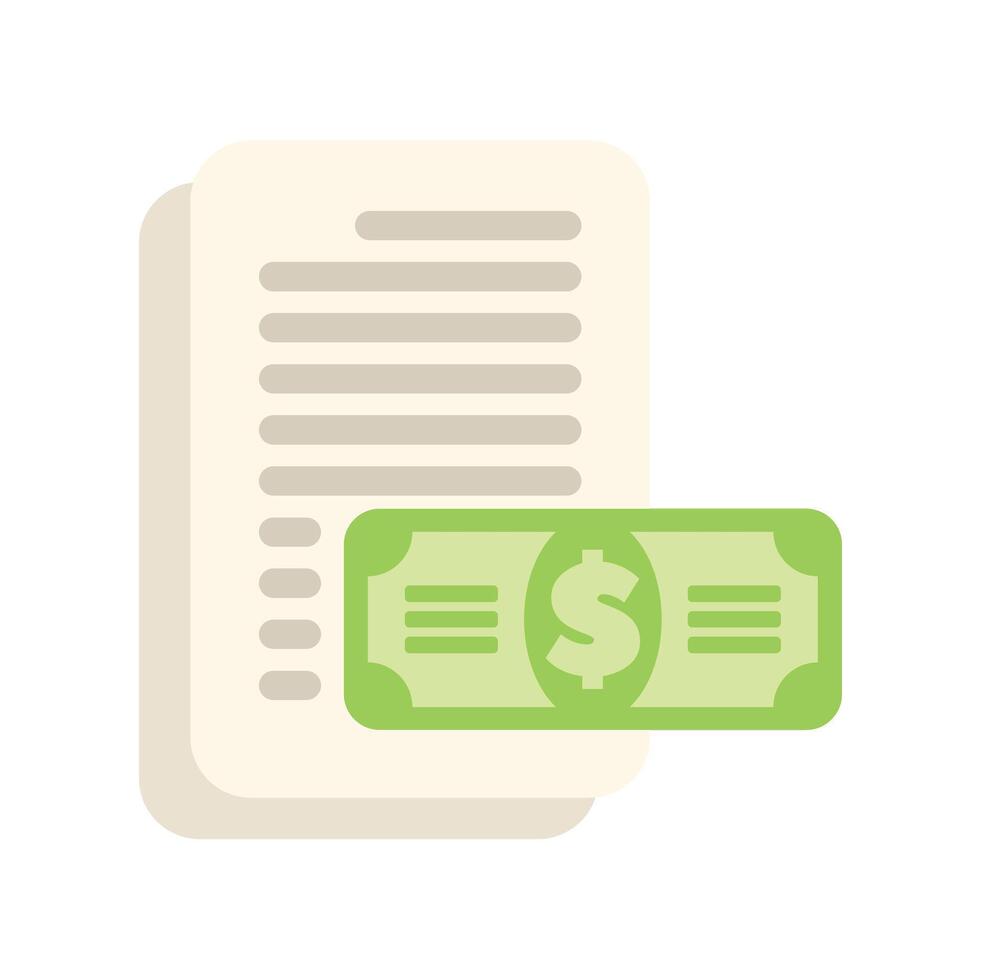 Green banknote partially covering a document for financial concept illustration vector