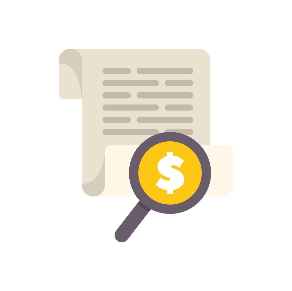 Magnifying glass searching for money in document vector