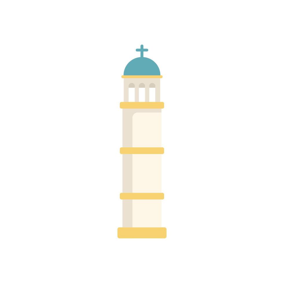 White bell tower with blue dome, christian religious building with cross on top vector