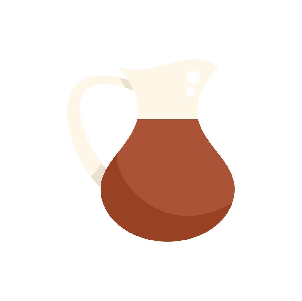 Brown ceramic jug filled with liquid staying on white background vector