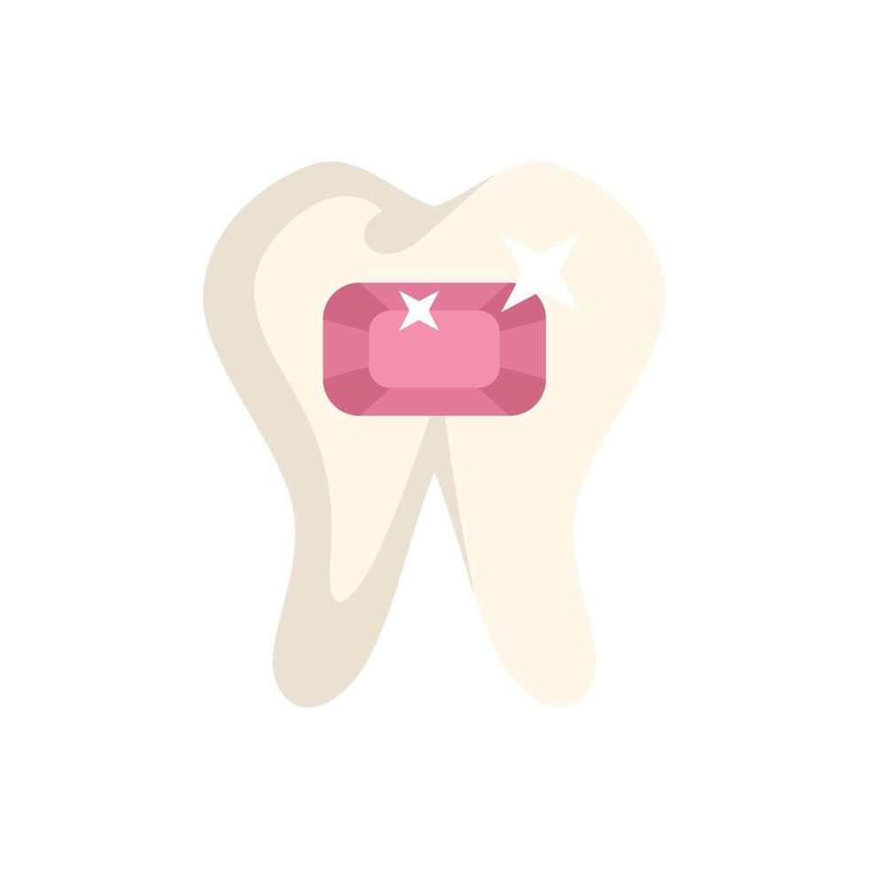 White tooth with pink shiny gemstone illustration vector