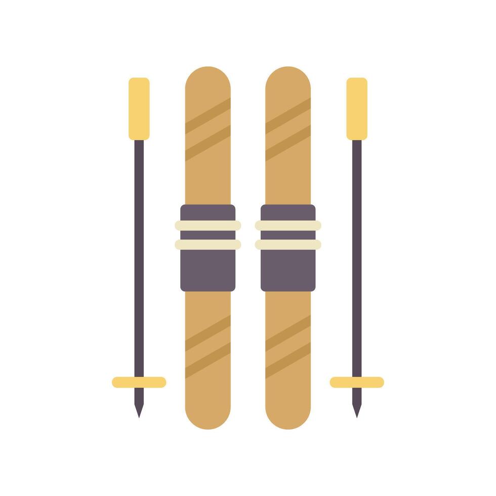 Pair of mountain skis standing up with poles on white background vector