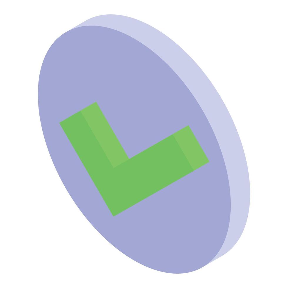 Green check mark symbol representing validation in a purple circle vector