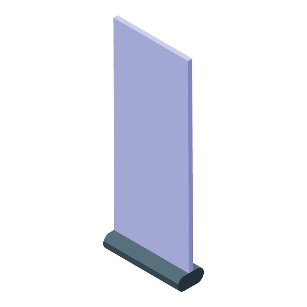 Blank roll up banner stand displaying a purple surface for advertisement or presentation vector