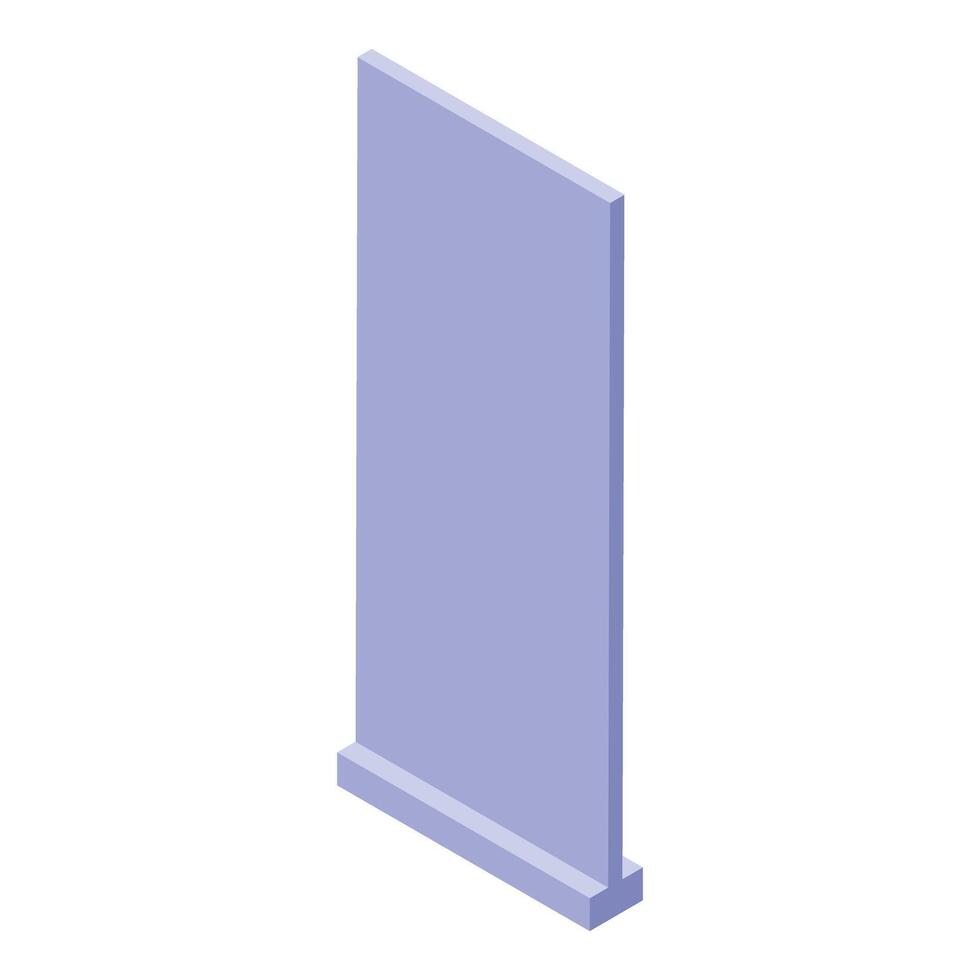 Light purple advertising stand displaying a blank vertical banner in isometric view vector