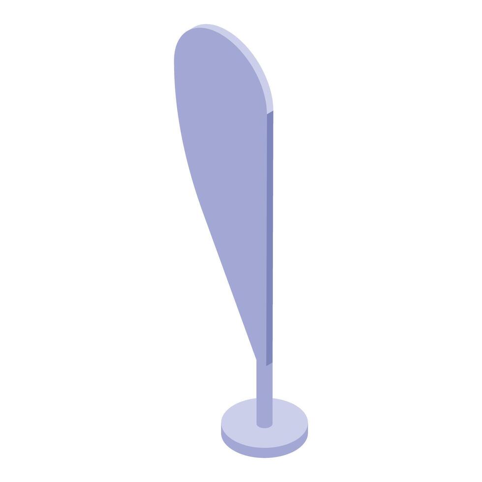 Purple teardrop beach flag standing on a round base vector