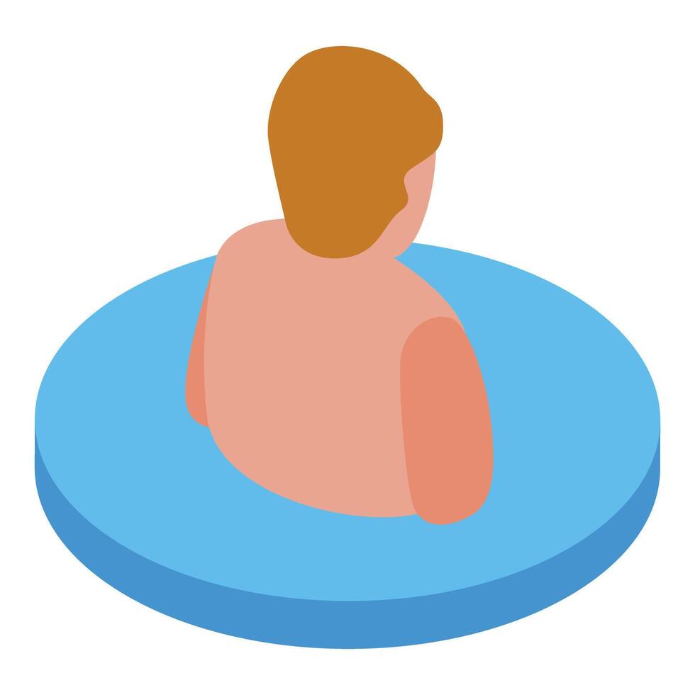 Man relaxing in round blue swimming pool, vector