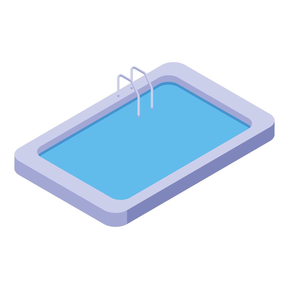 Clean rectangular swimming pool with metal ladder on white background vector