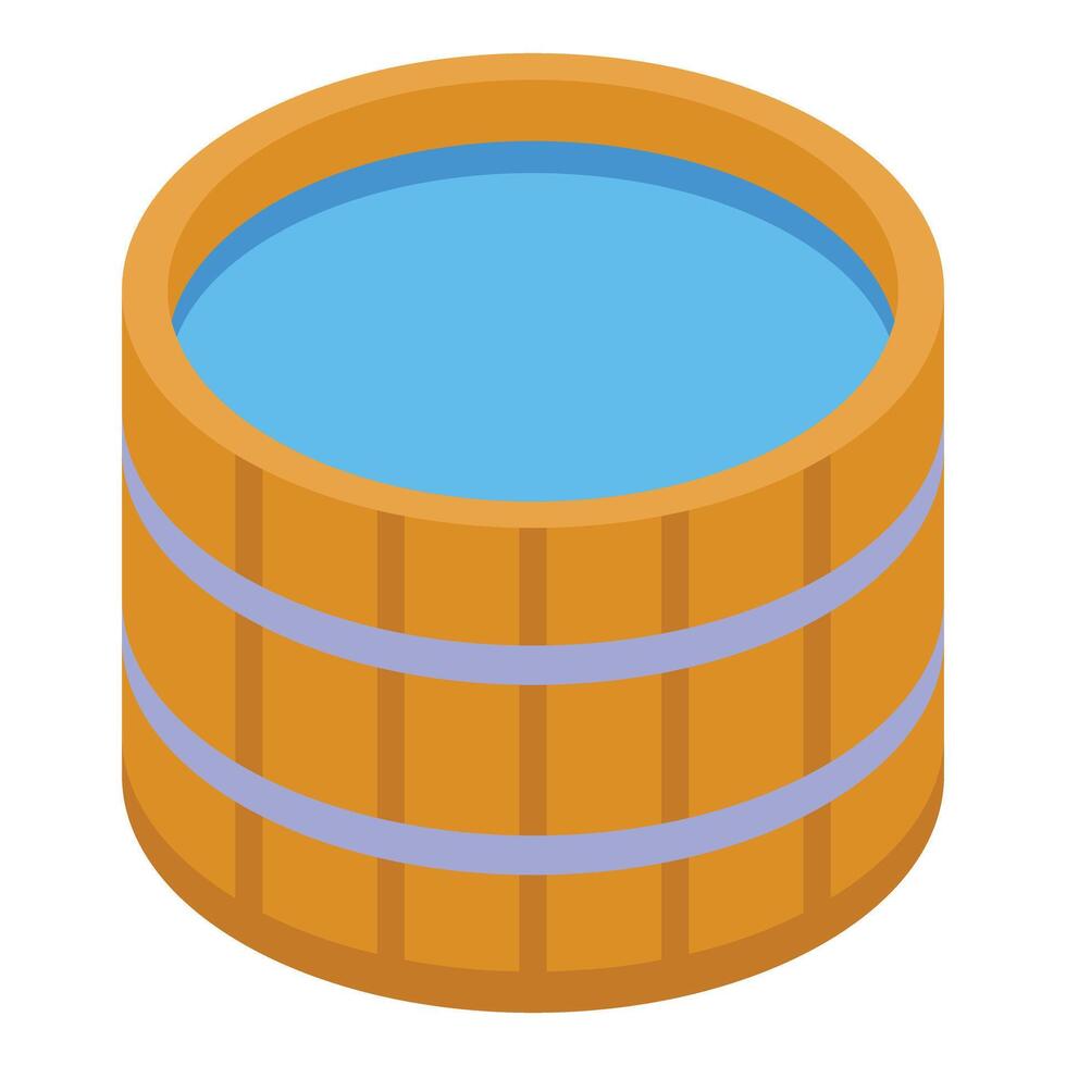 Wooden ofuro tub holding clean water for relaxing bath vector