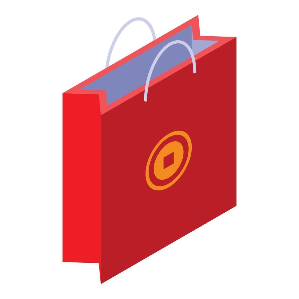 Red shopping bag showing chinese lucky coin for lunar new year celebration vector