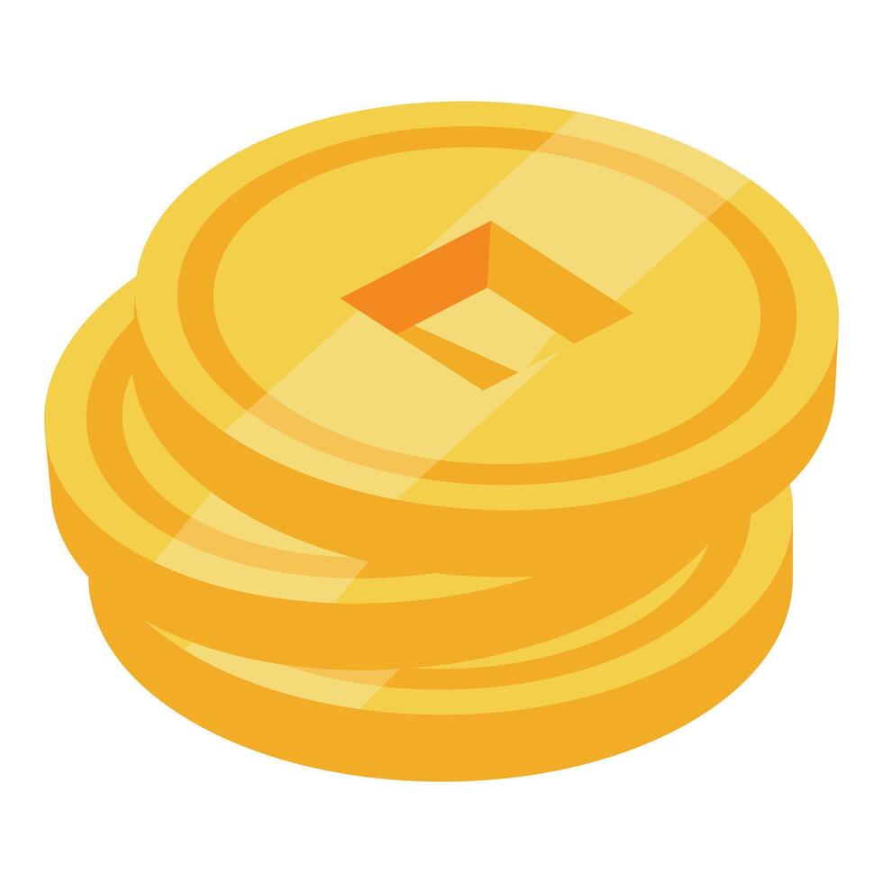 Stack of three shiny gold chinese fortune coins representing prosperity and wealth vector