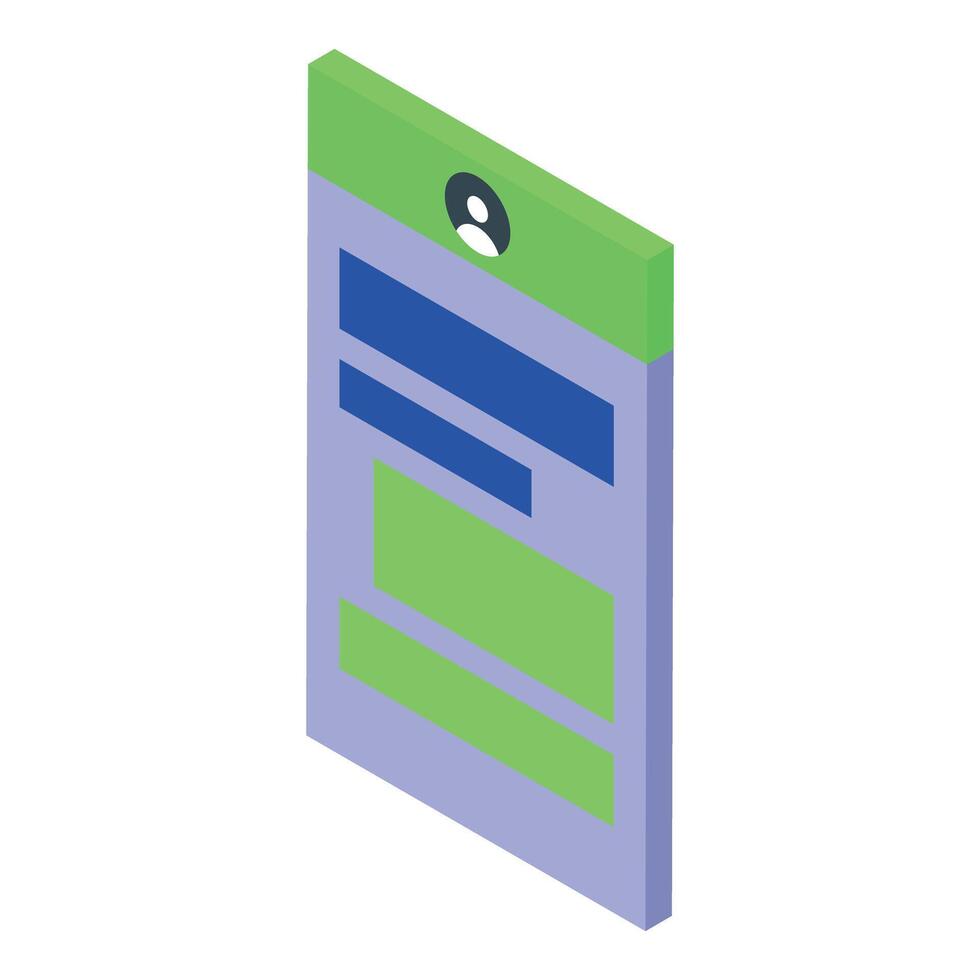 Smartphone showing chatting interface with contact icon in isometric view vector