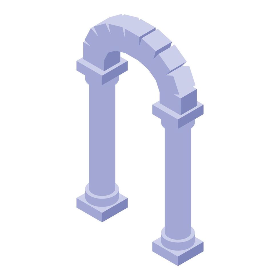Stone archway connecting two pillars, isometric architectural element vector