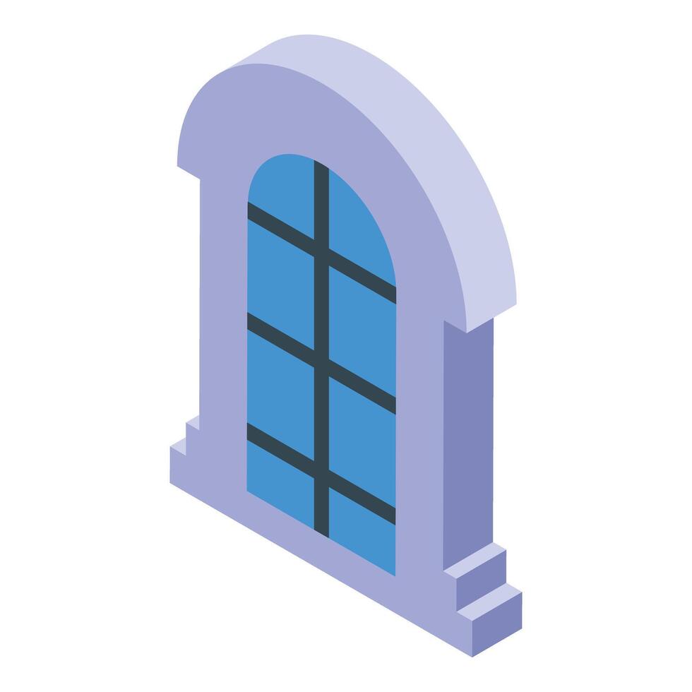 Arched window showing blue sky in isometric view vector