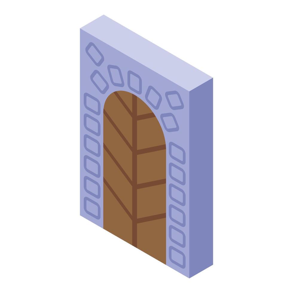 Fortress gate with wooden door and stone archway protecting medieval city entrance vector