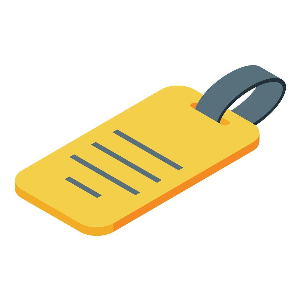 Yellow luggage tag isometric icon representing travel and identification vector
