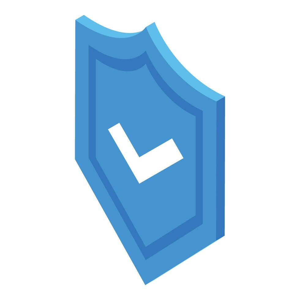 Blue shield showing check mark providing security and protection vector